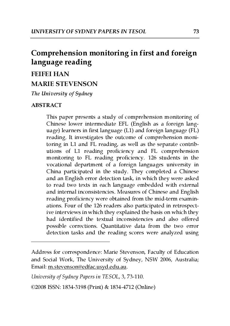 Comprehension Monitoring In First And Foreign - Comprehension Monitoring In First And Foreign