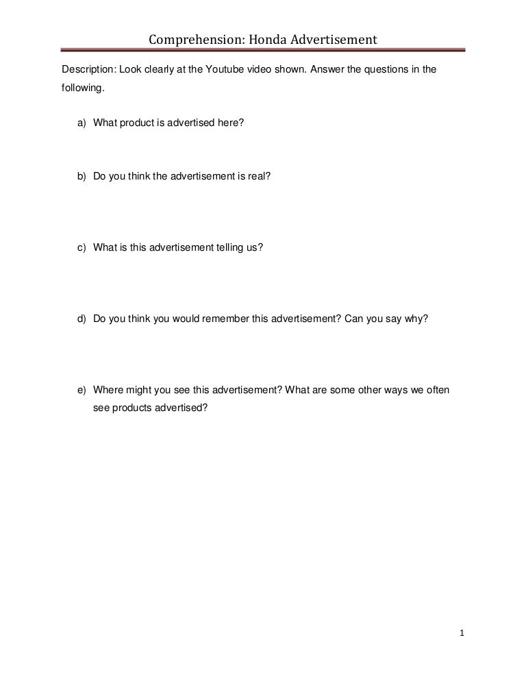 comprehension worksheet