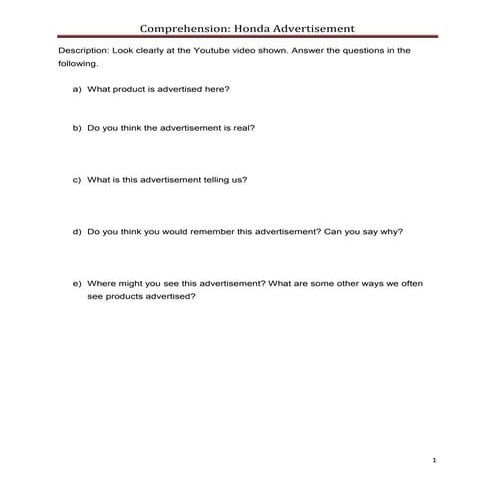 Comprehension worksheet | DOCX