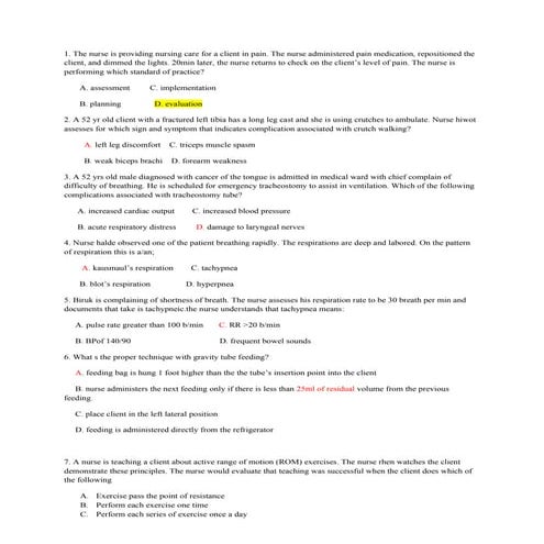 Comprehensive exam for nursing students question