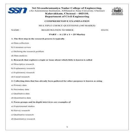 Comprehensive exam phd registration mcq question with answer | DOCX