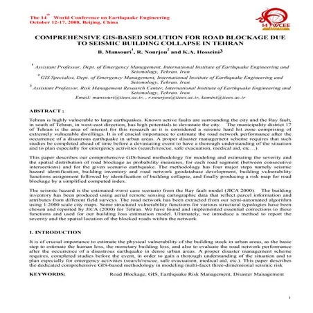 COMPREHENSIVE GIS-BASED SOLUTION FOR ROAD BLOCKAGE DUE TO SEISMIC BUILDING CO...
