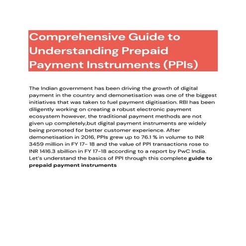 Prepaid Payment Instrument | PPT