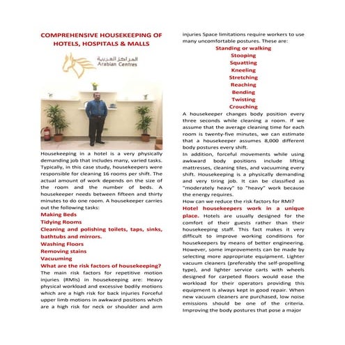 Comprehensive housekeeping of hotels, hospitals &amp; malls