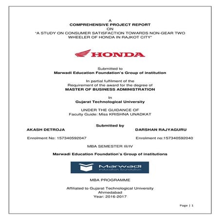 Comprehensive project Report on Honda