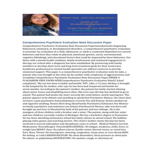 Comprehensive Psychiatric Evaluation Note Discussion Paper.docx