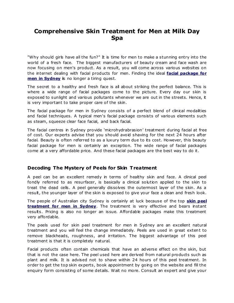 Comprehensive Skin Treatment For Men At Milk Day Spa
