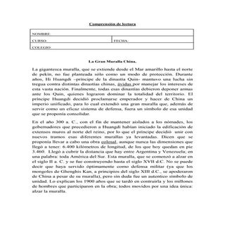Comprensión de lectura la gran mura...