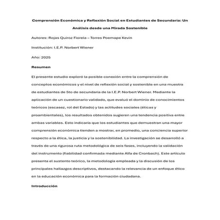 Comprensión Económica y Reflexión Social en Estudiantes de Secundaria
