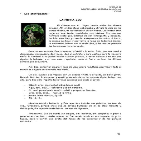 Comprensión lectora. la ninfa eco
