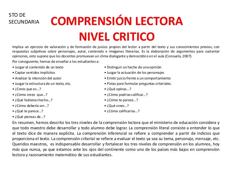 preguntas literales inferenciales y criteriales ejemplos comprensi 243 n lectora nivel cr 237 tico preguntas literales inferenciales y criteriales ejemplos comprensi 243 n lectora nivel cr 237 tico