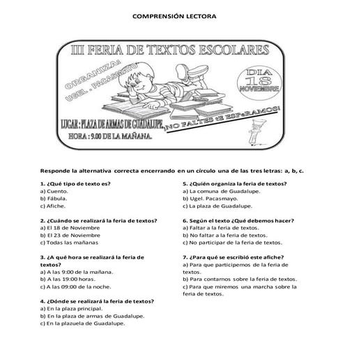 Comprensión lectora afiche