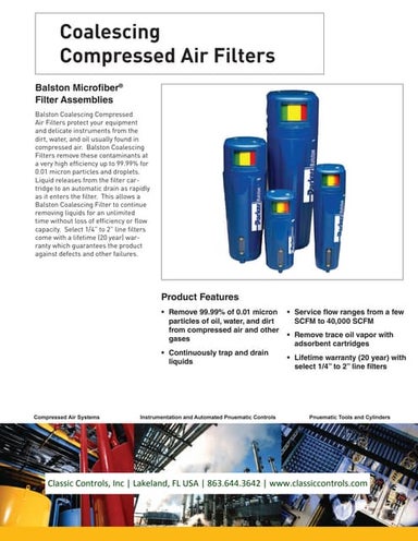 Compressed Coalescing Filters for Industrial Use