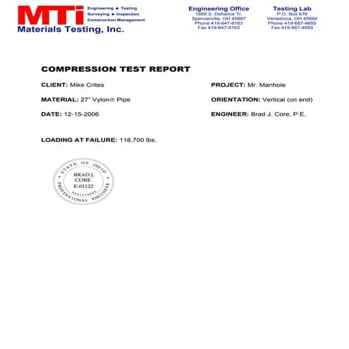 Compression Test for Mr. Manhole Liner | PDF