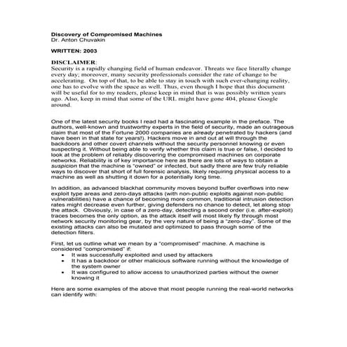 Discovery of Compromised Machines