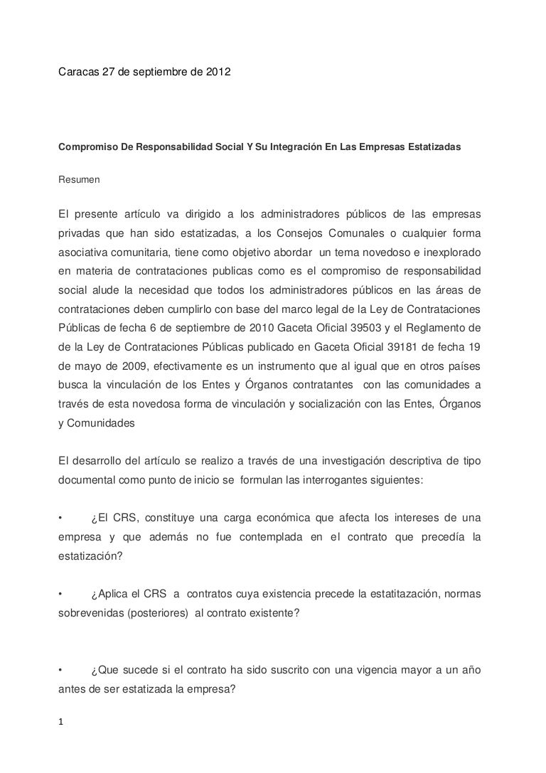 Compromiso de responsabilidad social y su integración en las empresas…