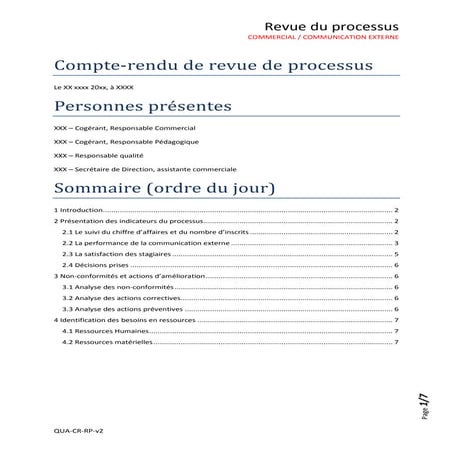Compte rendu - Revue de processus commercial | PDF