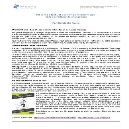 Compte rendu j'ai pensé à tout...