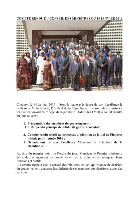 Compte rendu du conseil des ministres du 14 janvier 2016