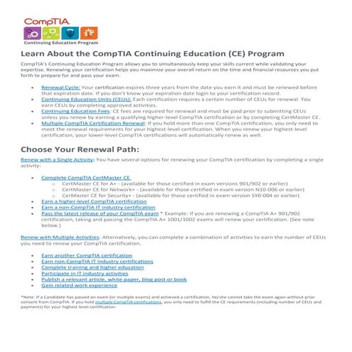 Comprehensive Guide to CompTIA Continuing Education Program and ...