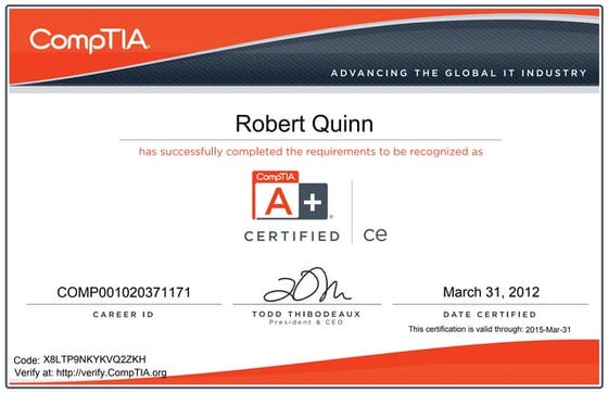 CompTIA A+ ce certificate | PDF