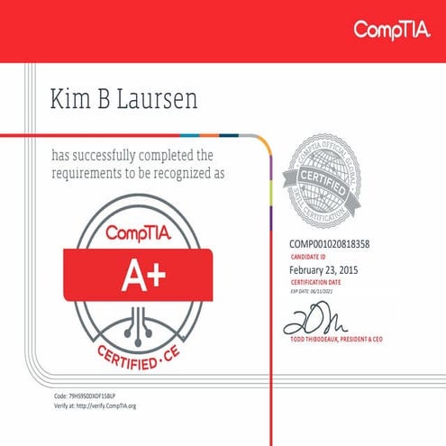 CompTIA A+ ce certificate | PDF