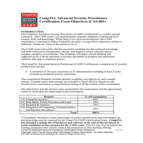 CompTIA CASP Objectives