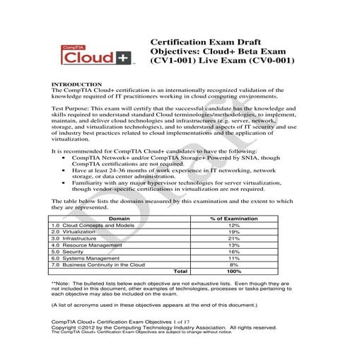CompTIA Cloud+ Objectives 