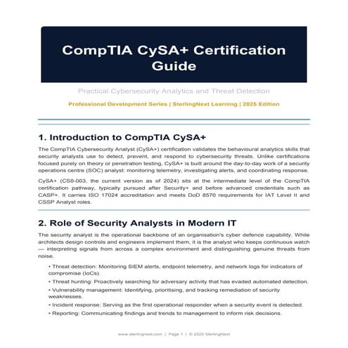 CompTIA CySA+ Certification Guide: Practical Cybersecurity Analytics ...