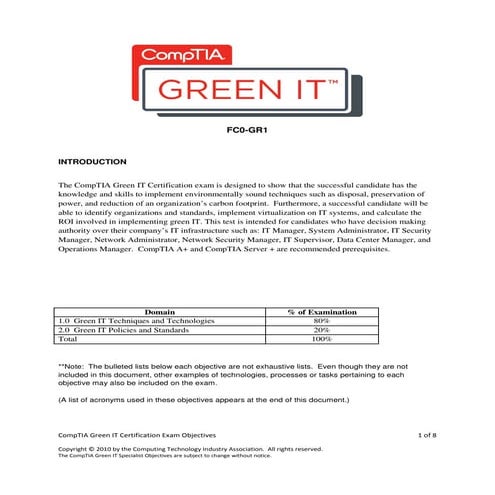 CompTIA Green IT Objectives