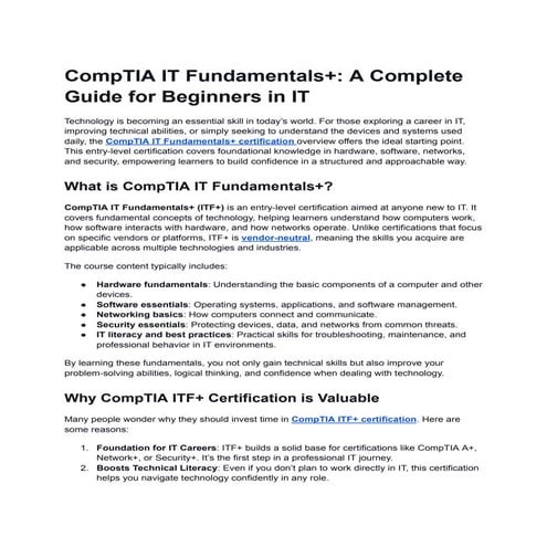 CompTIA IT Fundamentals+:A Complete Guide for Beginners in IT | PDF