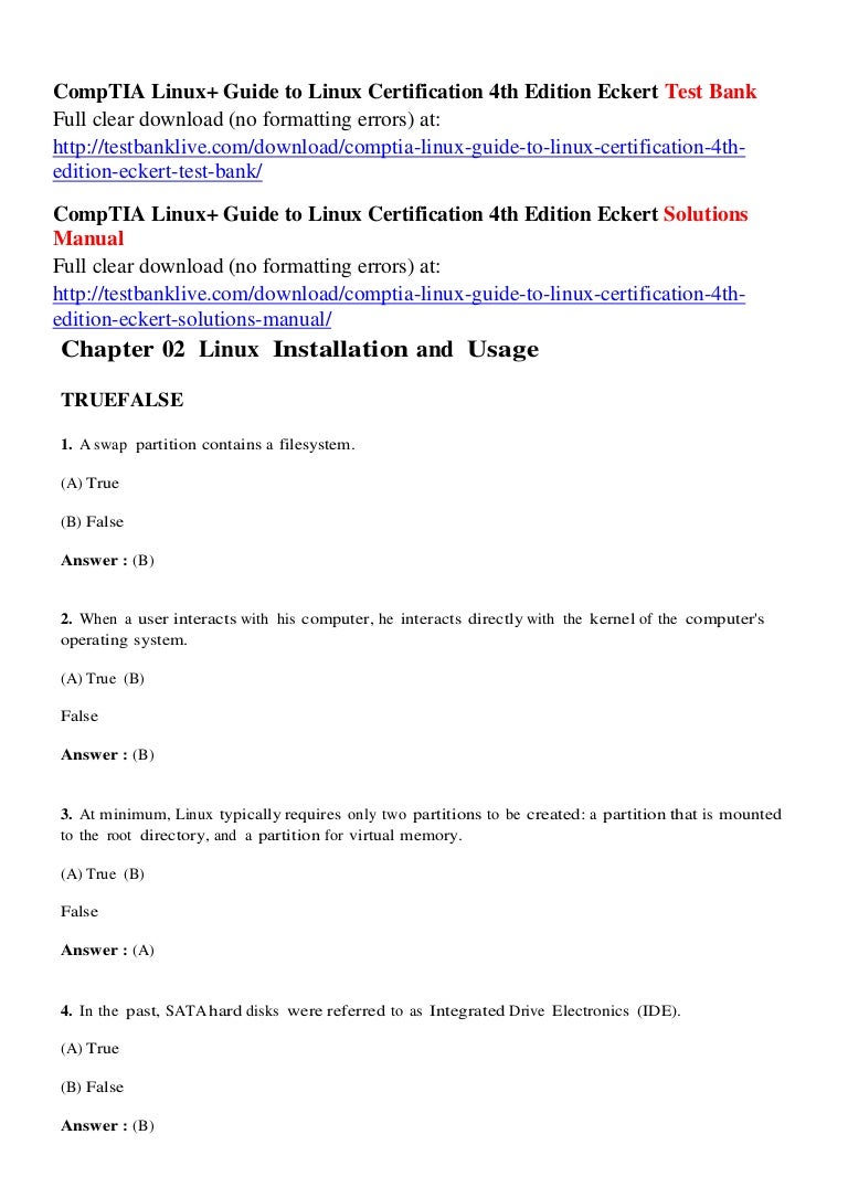 P Tia Linux Guide To Linux Certification 4th Edition Eckert Test