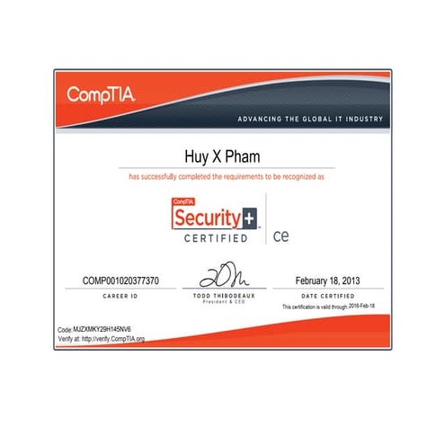 Comp tia security+ ce certificate | PDF