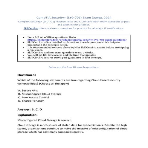 Latest CompTIA Security+ (SY0-701)  Exam Dumps 2024 updated