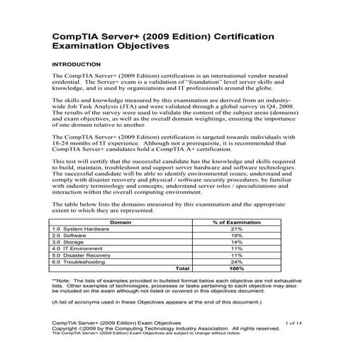 CompTIA Server+ Objectives