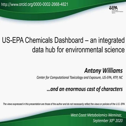 US-EPA Chemicals Dashboard – an integrated data hub for environmental science