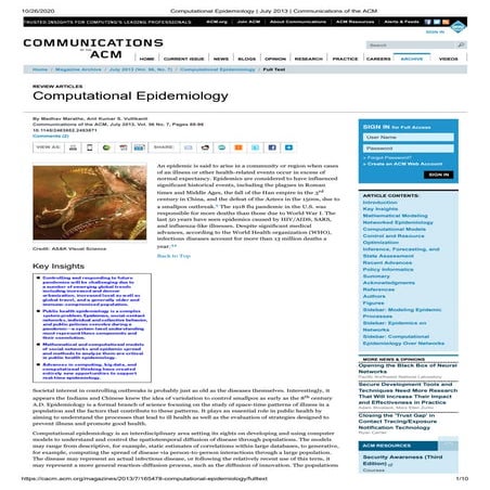 Computational Epidemiology (Review) : Notes