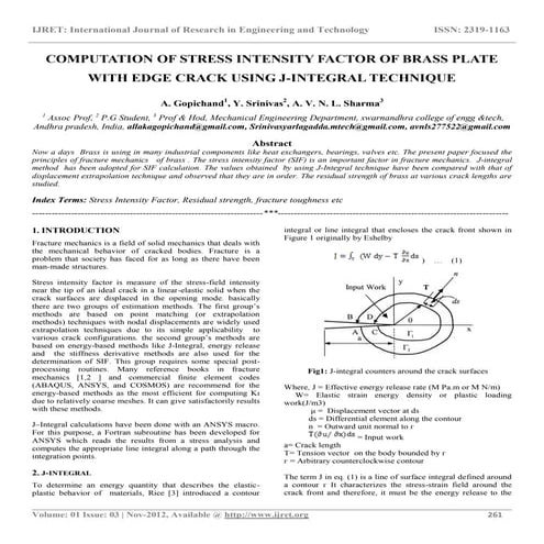 Computation of stress intensity factor of brass plate with edge crack using j...