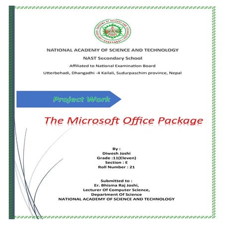 Project file on the topic of word processing, powerpoint, excel | PDF