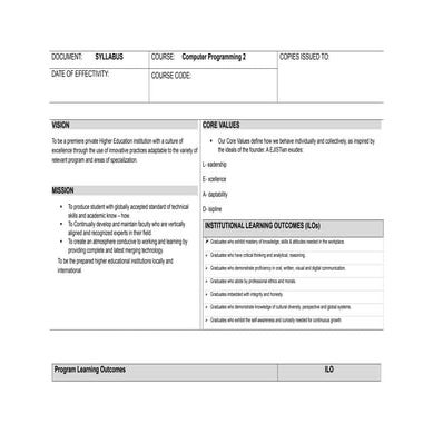 Comprehensive Syllabus for Advanced Computer Programming and OOP ...