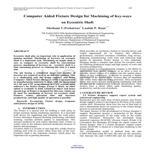 Computer aided fixture design for machining of key ways