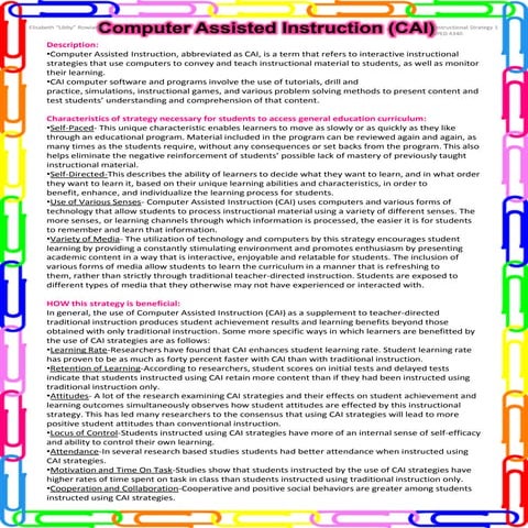 Computer assisted instruction strategy