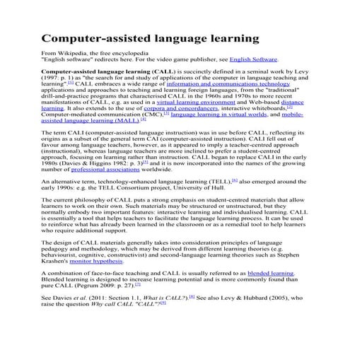 Computer assisted language learning (call)