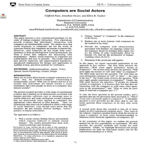 Social Responses to Computers: Exploring Human-Computer Interaction as ...