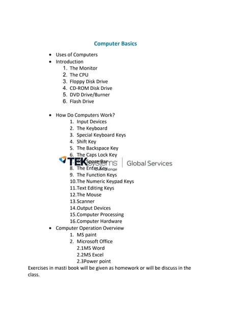 1. Computer Basics document for children