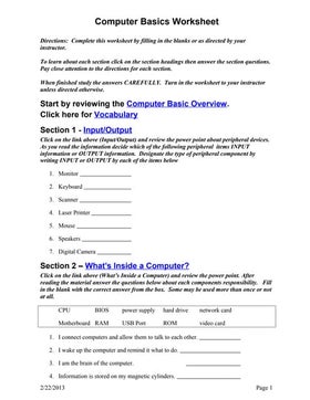 Computer Worksheet Class 8 with answers | PDF
