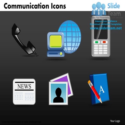 Computer communication icons phone handheld news pencil power point slides an...