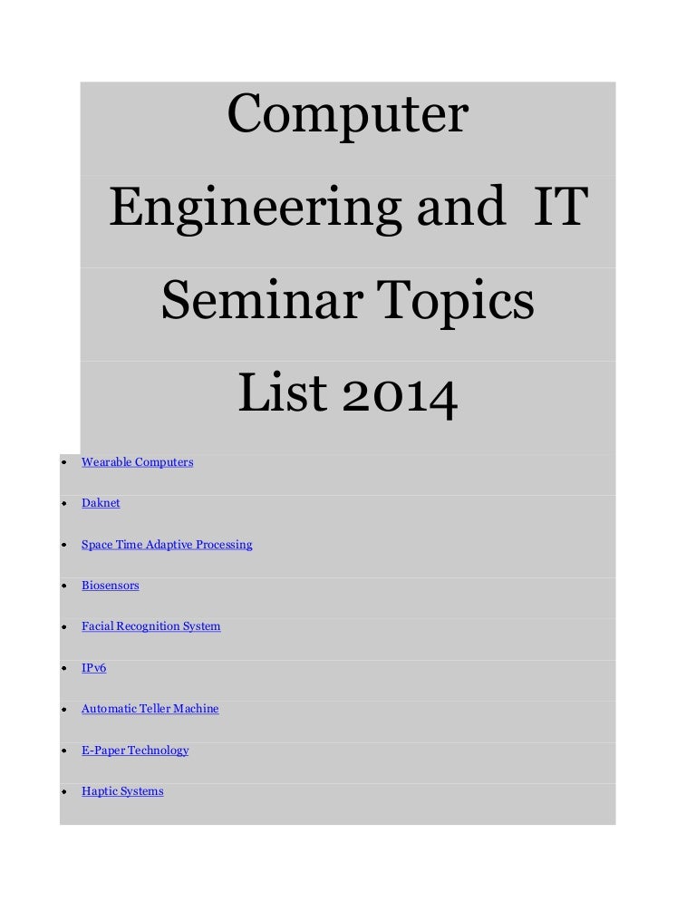 Computer engineering and it seminar topics