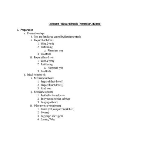Computer forensic lifecycle