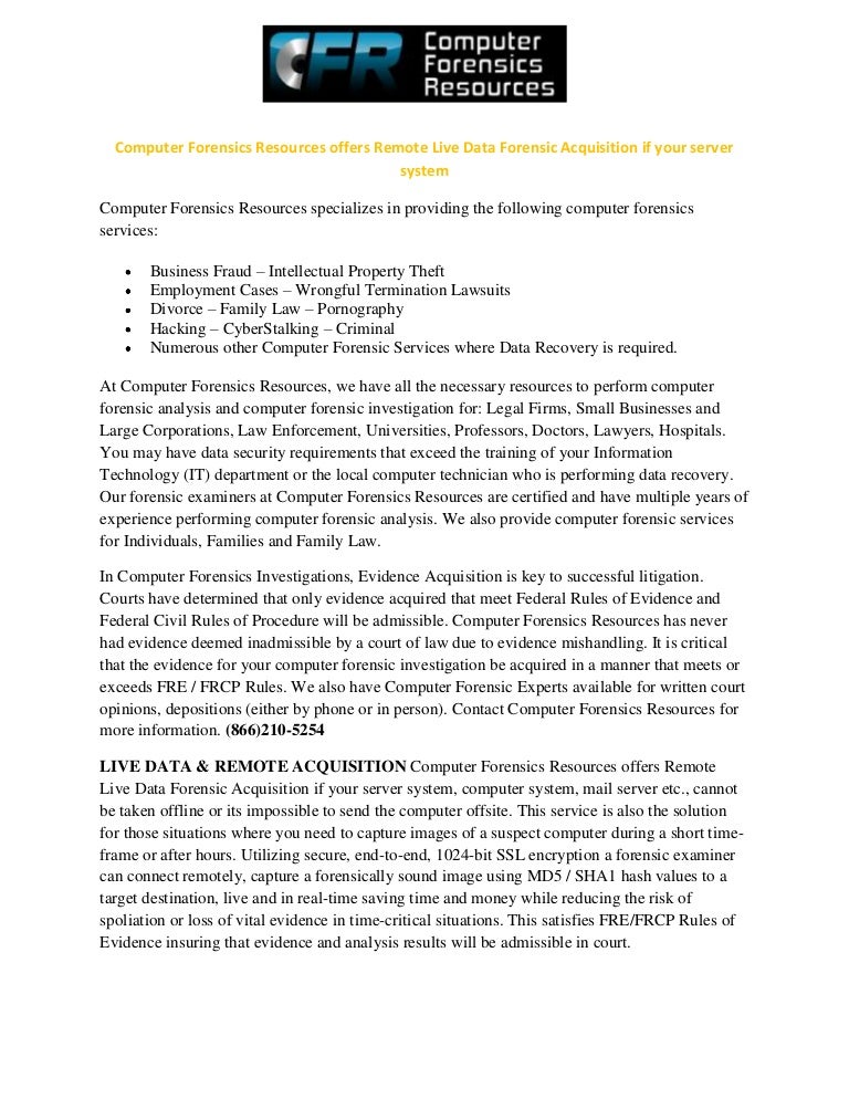 Computer Forensics Resources offers Remote Live Data